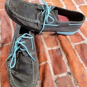 Twisted X Womens Driving Moc Grey-Lt Blue Sz 10 M BROWN SHOES